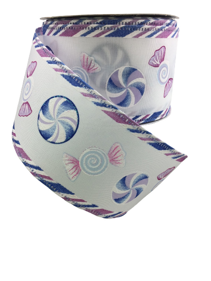 2.5 Inch Blue Lavender Pink Candy Christmas Ribbon