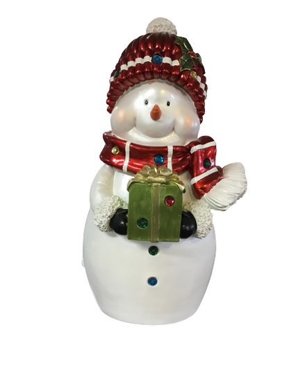 Kringle Express Illuminated Resin Red Snowman With Scarf And Hat