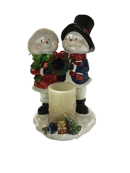 Kringle Express Snowman Couple Candle Holder With LED Candle