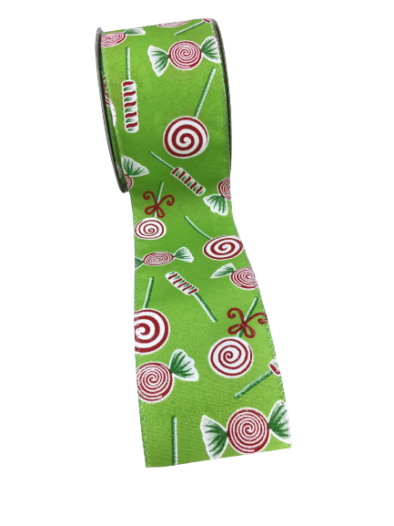 2.5 Inch Lime With Peppermint Candy Ribbon