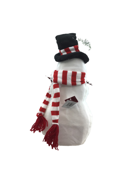 15.7 Inch Fabric Snowman With Red White Striped Scarf