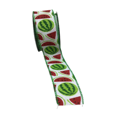 1.5 Inch By 10 Yard White With Watermelon Ribbon