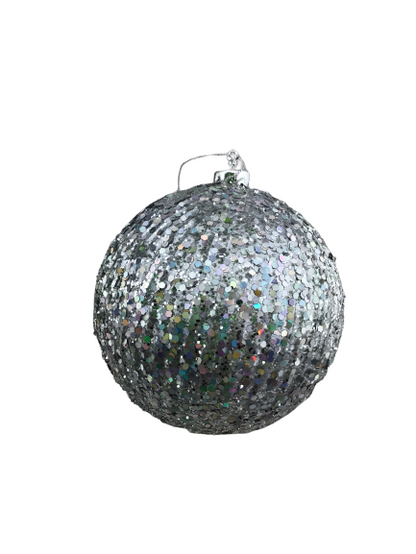 12 CM Silver Glitter Beaded Ball Ornament