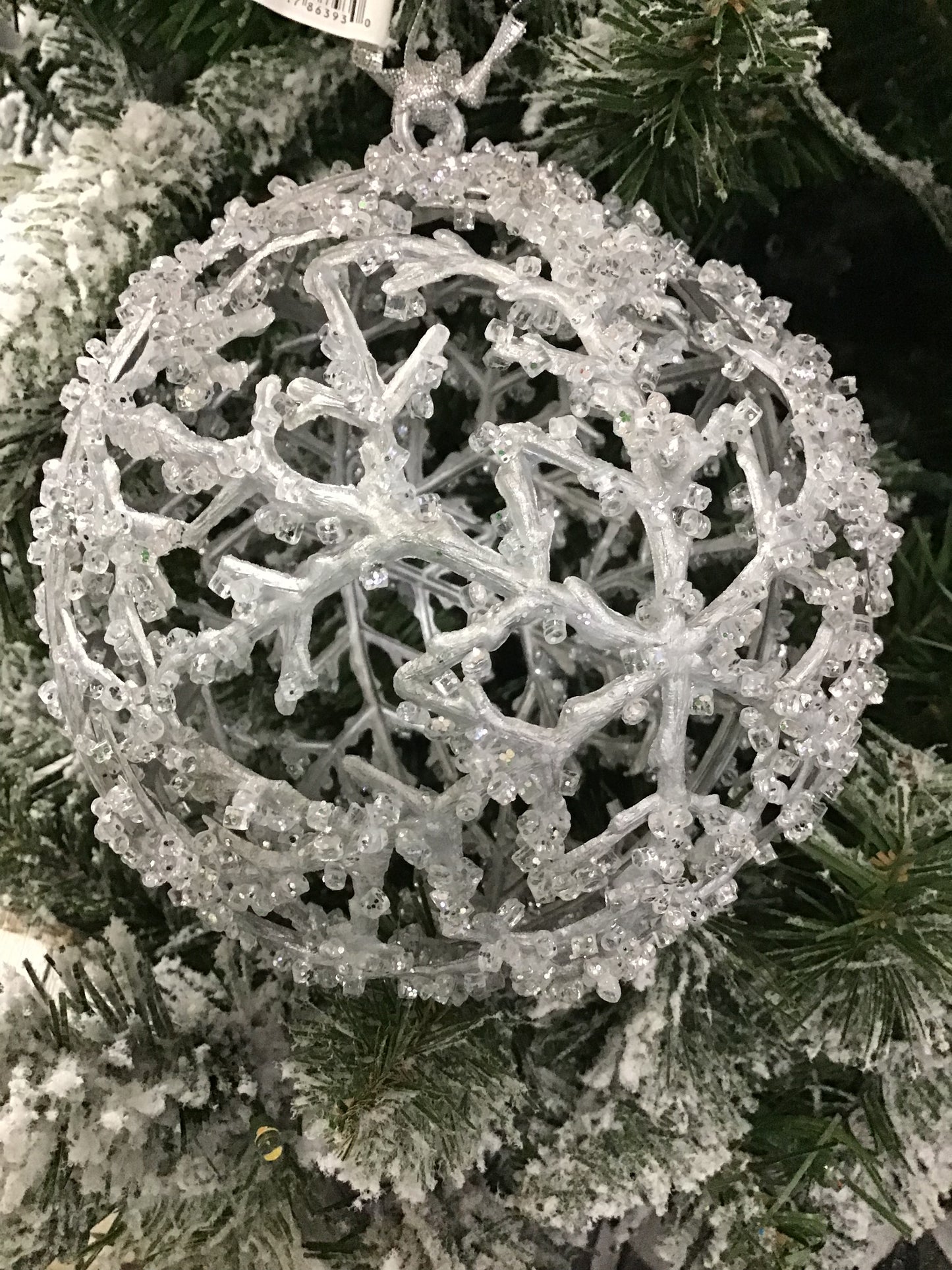 6 Inch Silver Snowflake Hanging Ball Ornament