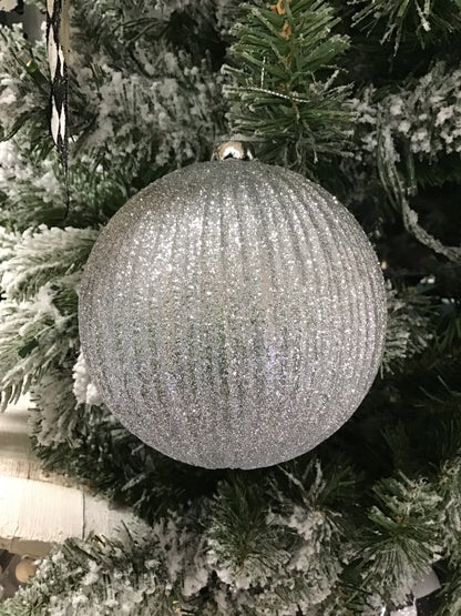5 Inch Silver Glitter Ball Ornament