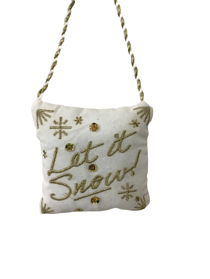 White And Gold Let It Snow Pillow Ornament