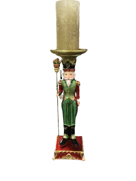 Kringle Express Resin Holiday Nutcracker Pillar Candle With LED Light