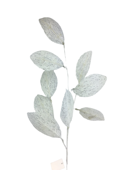 28 Inch White Glittered Magnolia Leaf Spray