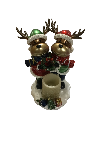 Kringle Express Reindeer Couple Candle Holder With LED Candle