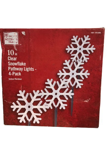 Home Accents Holiday 10 Inch Clear Snowflake Pathway Lights- 4 Pack