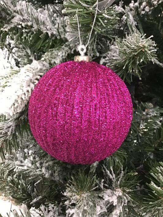 4 Inch Hot Pink Glittered Ball Ornament