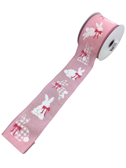 2.5 Inch Pink Patterned Bunnies Ribbon