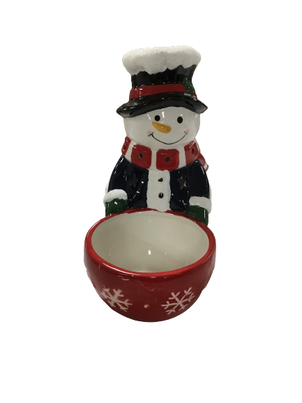 Kringle Express Ceramic Holiday Snowman With Attached Serving Bowl