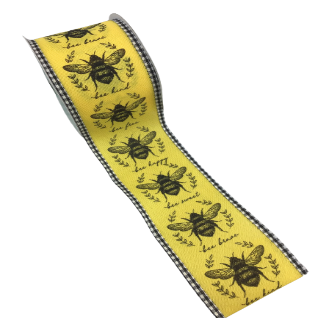 2.5 Inch Classic Honeybee With Gingham Edge Ribbon