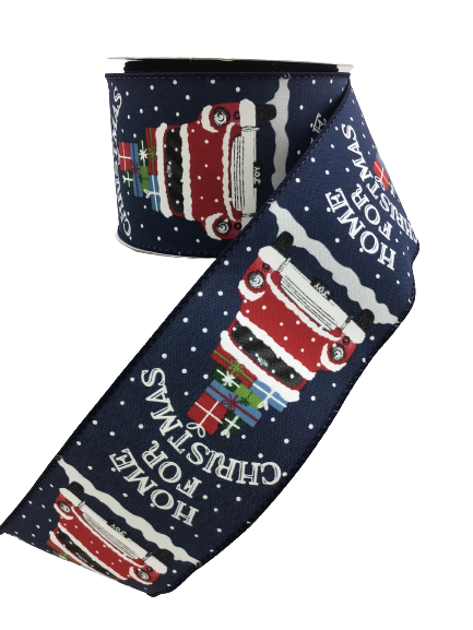 2.5 Inch Navy Home For Christmas Red Truck Ribbon