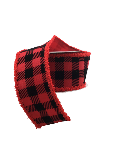 2.5 Inch Red And Black Velvet Check Squares With Drift Ribbon