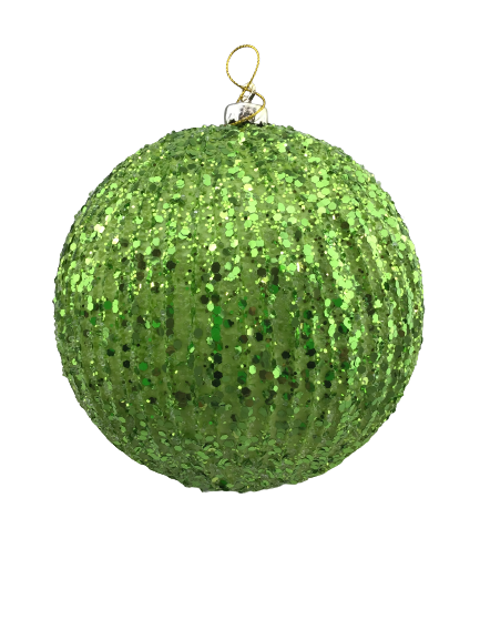 15 CM Green Glitter Beaded Ball Ornament