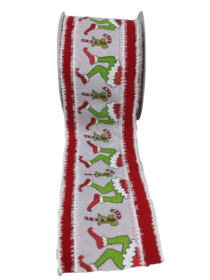4 Inch By 10 Yard Green Monster Leg Red Velvet Christmas Ribbon