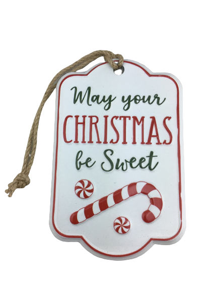 Metal Christmas Mittens Candy Cane Hanging Sign 2 Styles