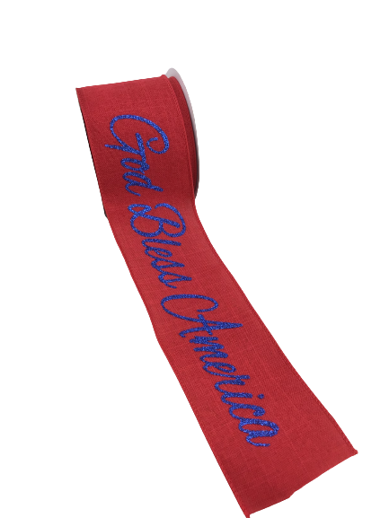 2 Inch By 10 Yard Red And Blue Glitter God Bless America Ribbon