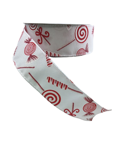 1.5 Inch White Satin Various Peppermint Candy Ribbon