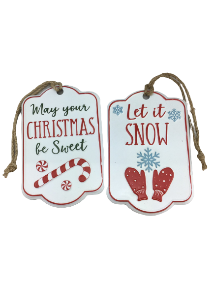 Metal Christmas Mittens Candy Cane Hanging Sign 2 Styles