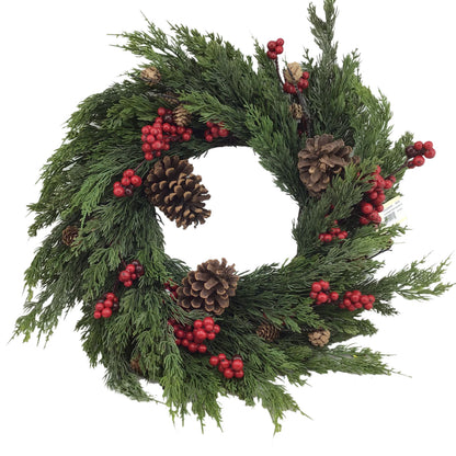 Cedar Pine Berry & Pinecone 22 Inch Wreath