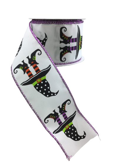 2.5 Inch White With Witch Hat And Legs Ribbon