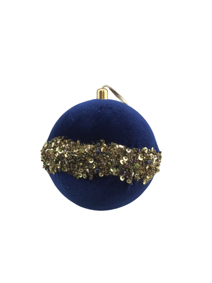 5 Inch Royal Blue Gold Glittered Velvet Ornament