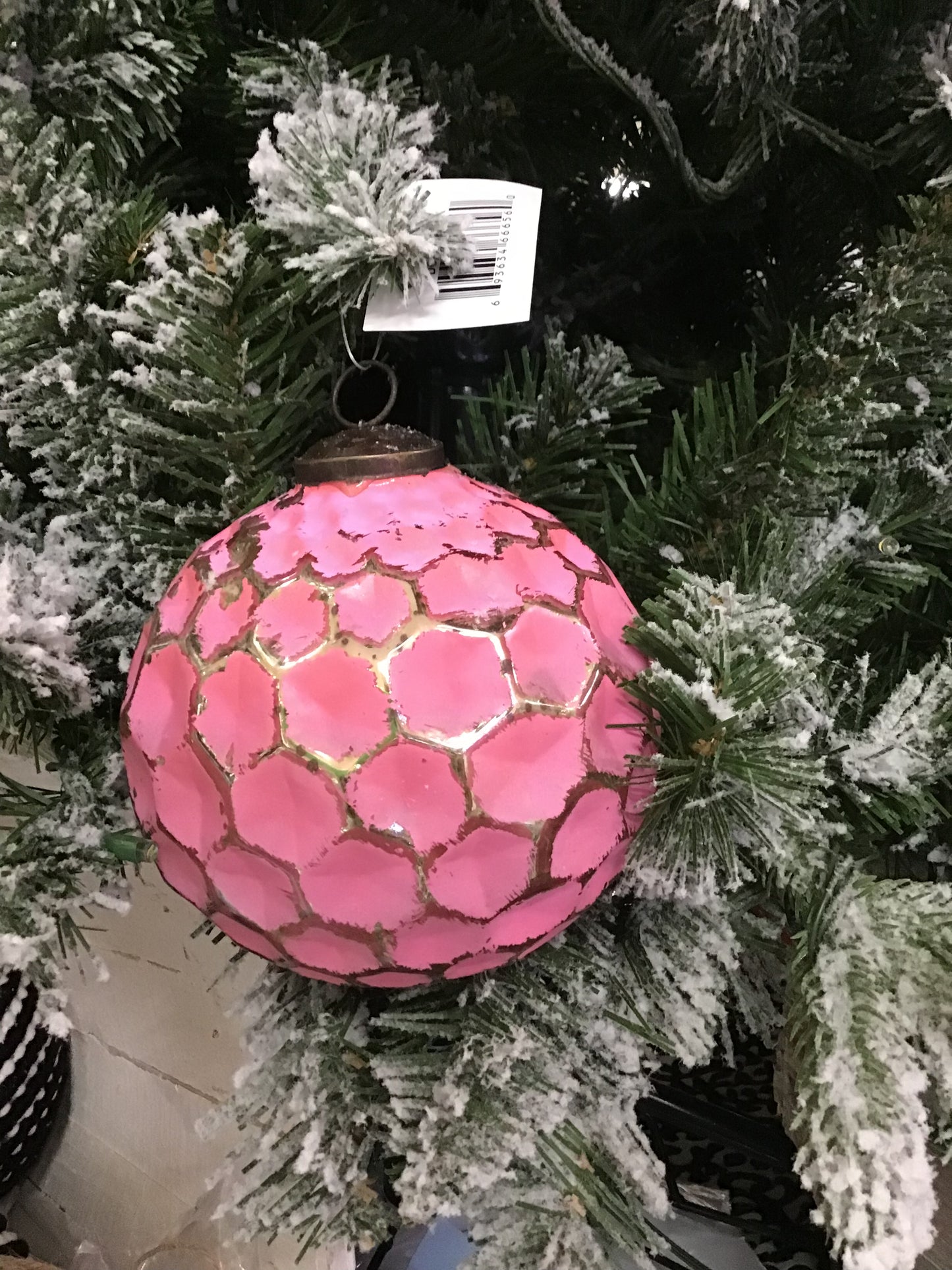 Pink Gold Geometric Indented Ball Ornament