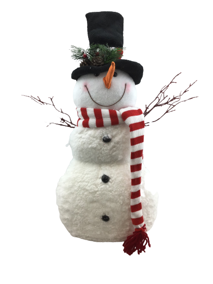 19.6 Inch Snowman With Top Hat And Striped Scarf