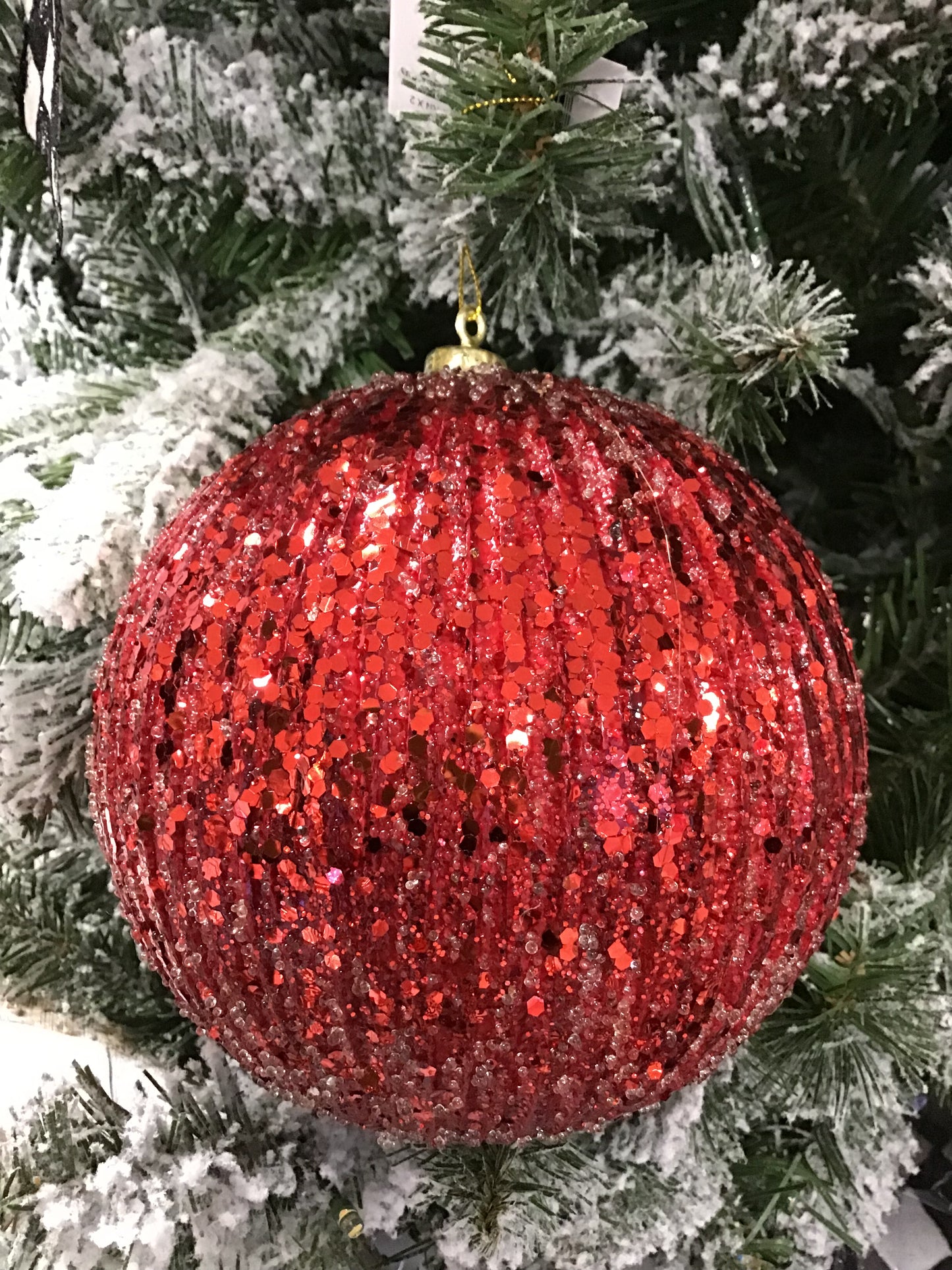 15 CM Red Beaded Glitter Ball Ornament
