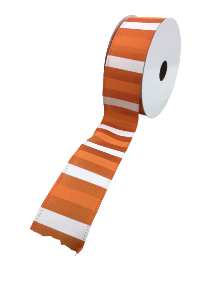 1.5 Inch By 10 Yards Orange Satin With Peach And White Horizontal Stripes Ribbon