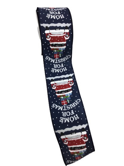 2.5 Inch Navy Home For Christmas Red Truck Ribbon