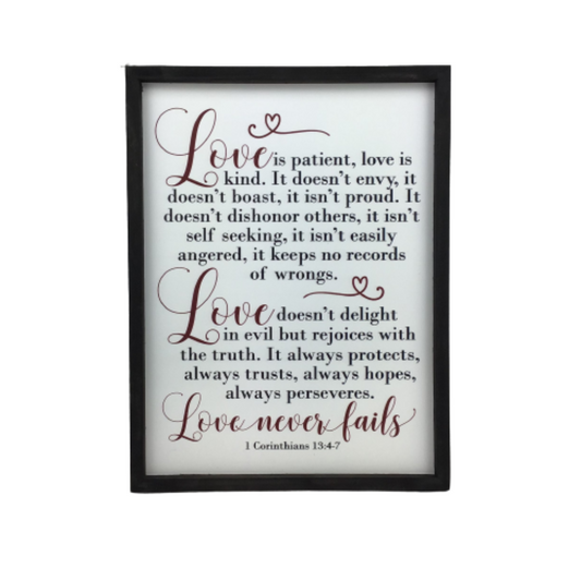Love Never Fails Wood Wall Sign