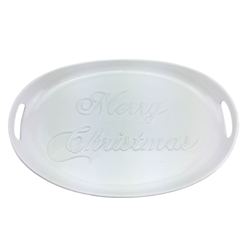 Merry Christmas Embossed White Platter