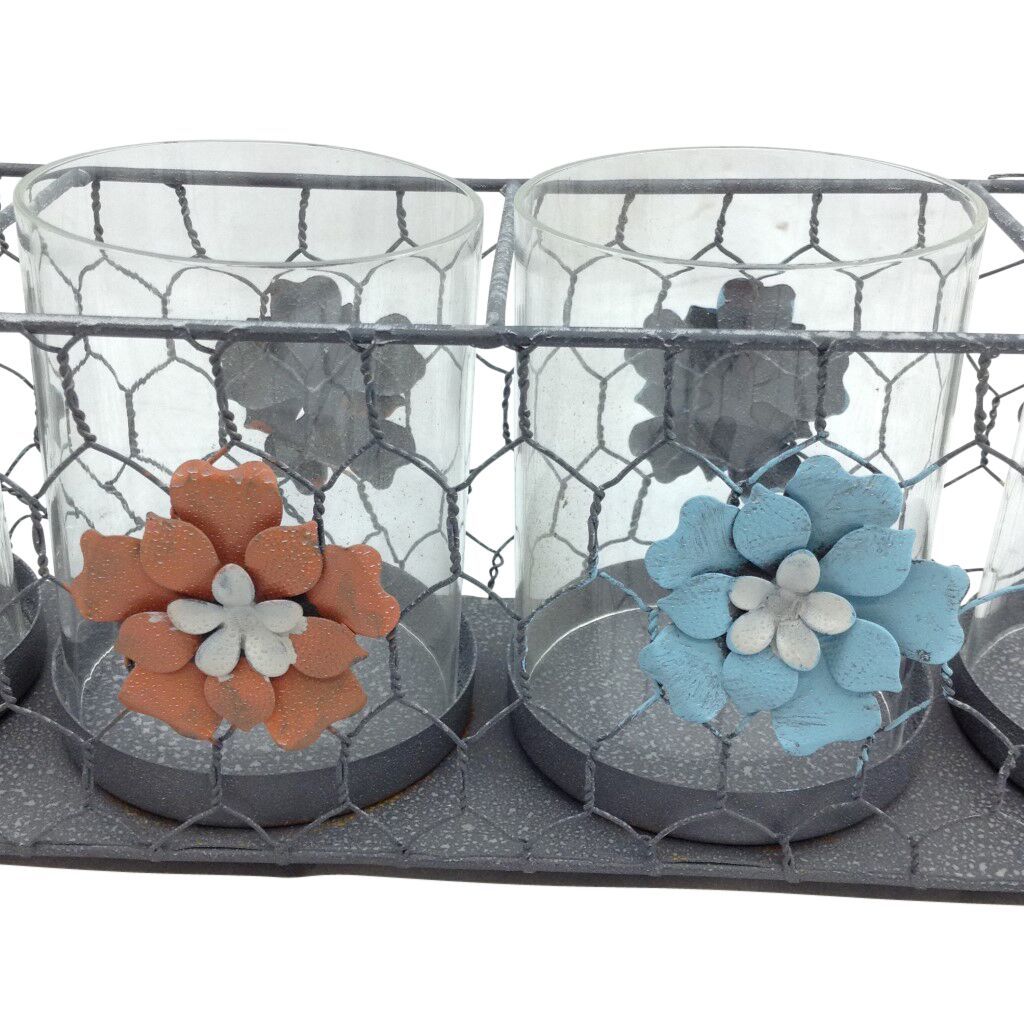 Metal Mesh Candle Holder with Flowers
