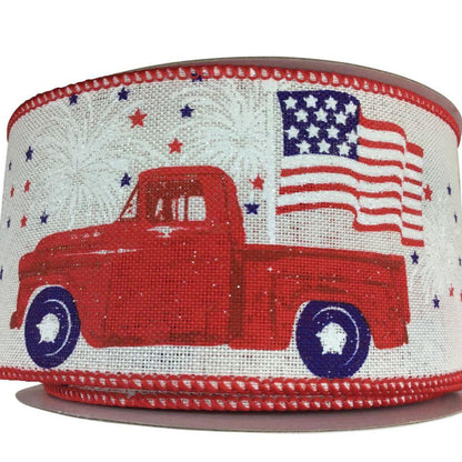 2.5Inch By 10 Yards Patriotic Truck Ribbon Red White & Blue
