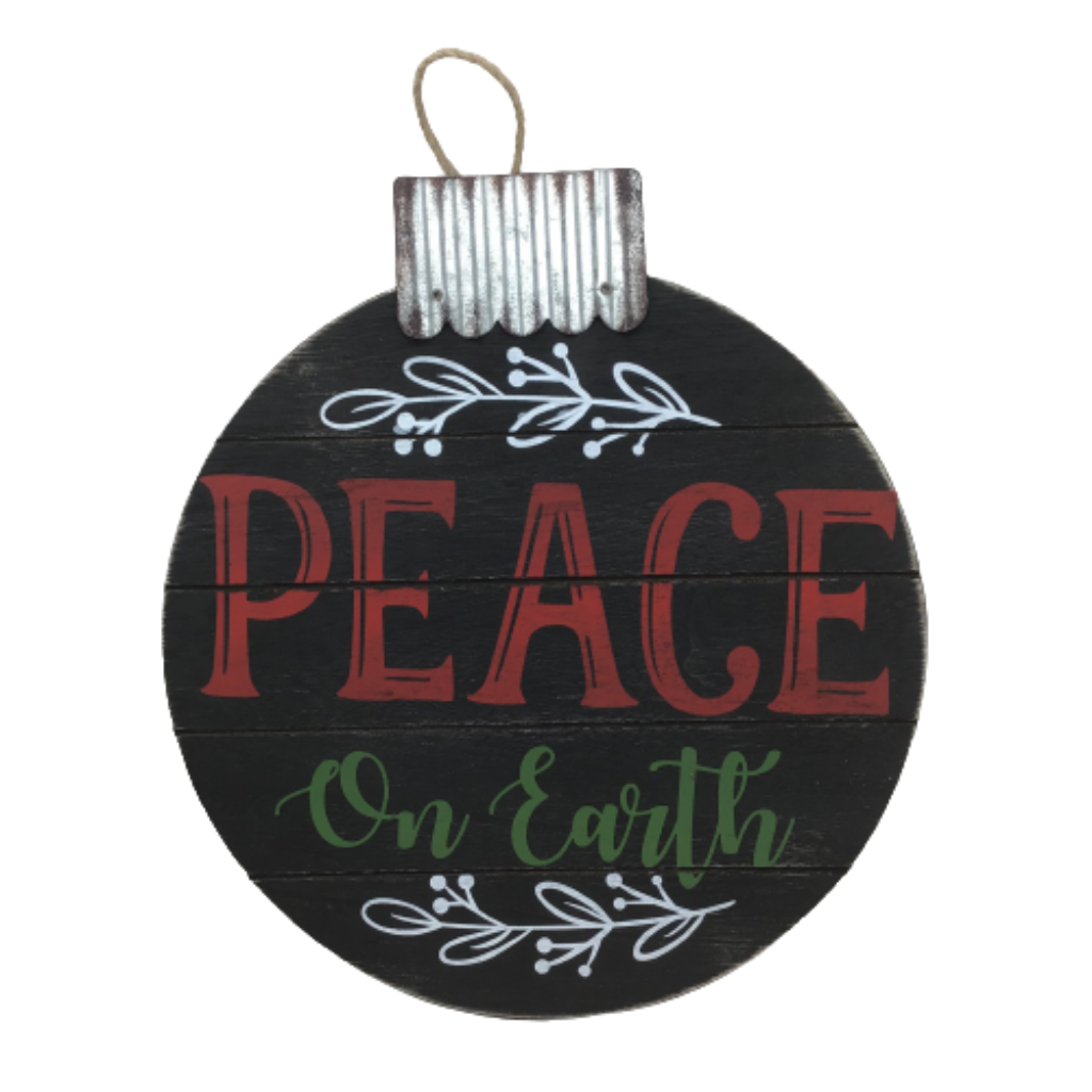 12 Inch Wood Bulb Christmas Hanger Baby Or Peace