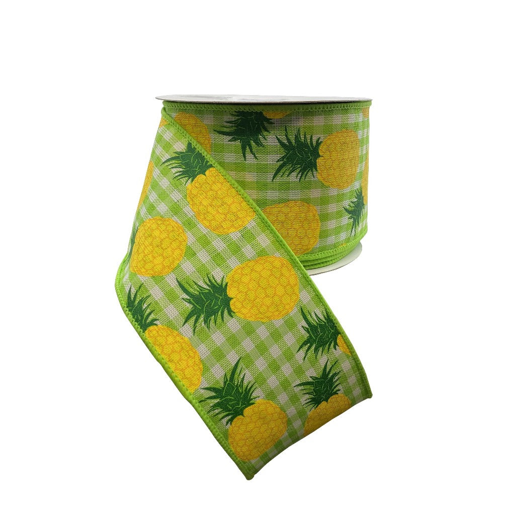 Pineapples On Woven Check 2.5 Inch Ribbon