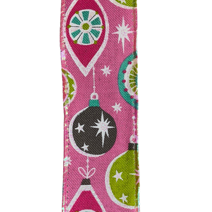 1.5 Inch Ribbon Pink Background With Retro Style Ornaments