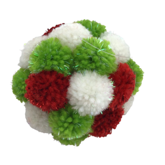 3.5 Inch Pom Pom Ball Ornament Red Green White