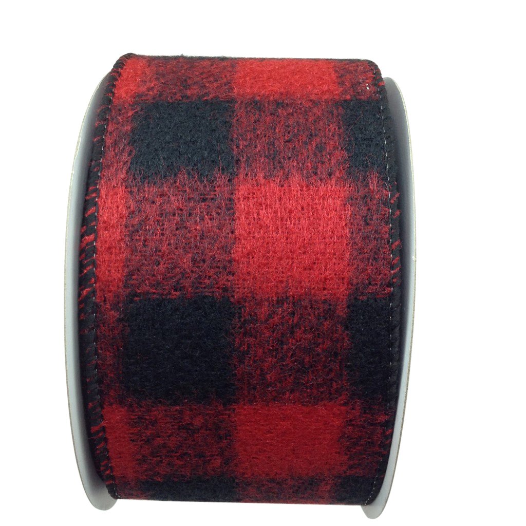 Red And Black Brushed Buffalo Plaid Ribbon 2.5 Inch 10 Yard Roll