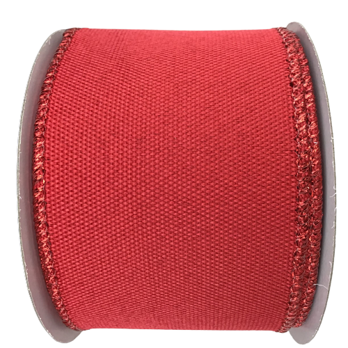 Plain Red 2.5 Inch Ribbon With Red Metallic Wired Edge
