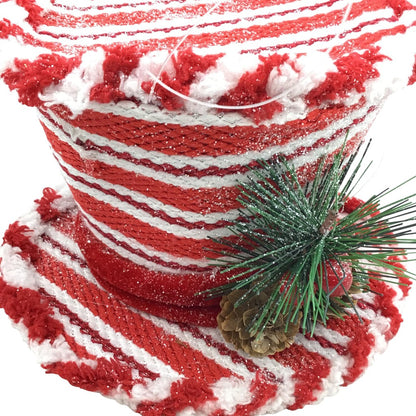 6 Inch Red and White Striped Top Hat Ornament