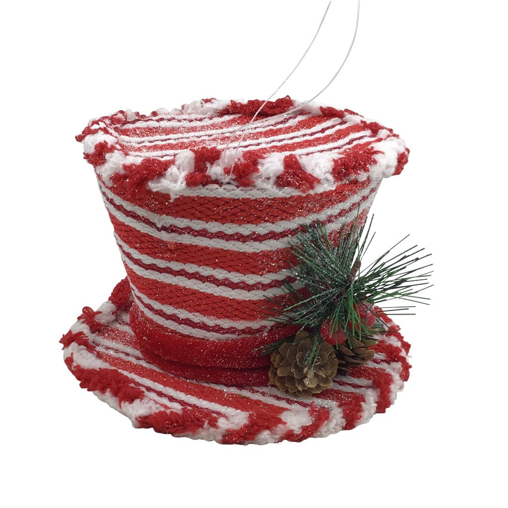 6 Inch Red and White Striped Top Hat Ornament
