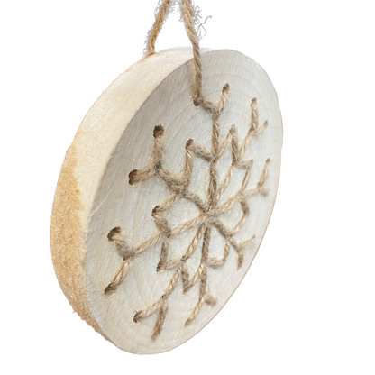 3.75" Wood Disc Snowflake Ornament 2 Styles
