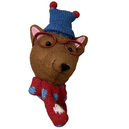 Brown Dog With Red Glasses Ornament