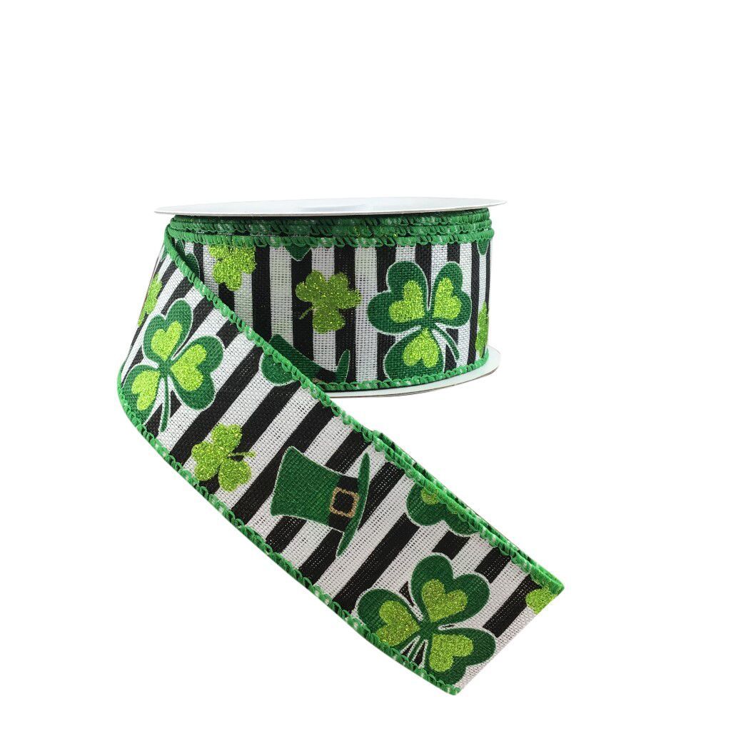 1.5 Inch Saint Patrick Clover Wired Ribbon