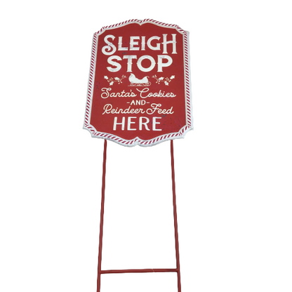 23.5 Inch Sleigh Stops Here Red Metal Stake